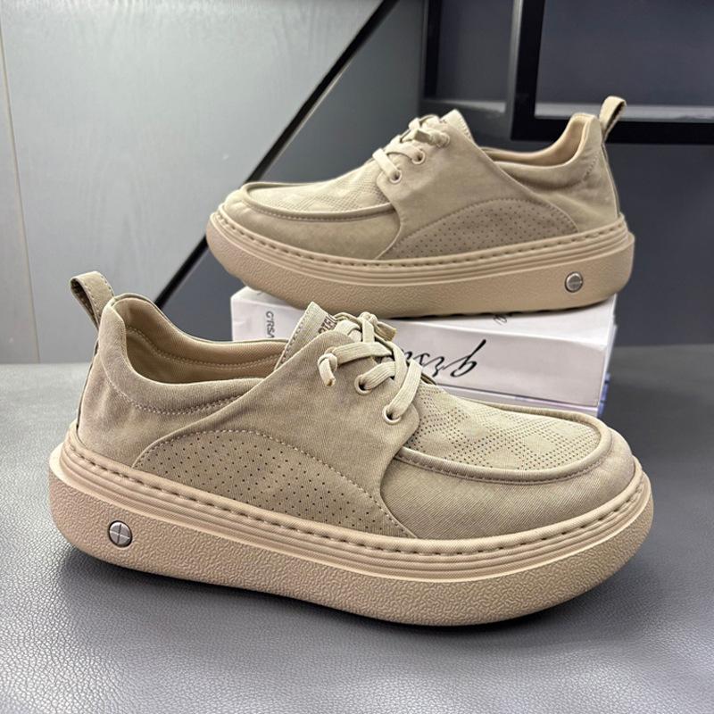 Men's Lace-up Canvas Sports Shoes Summer Mesh Breathable Platform Soft Sneakers for Men Anti-Slip Lightweight Casual Footwear