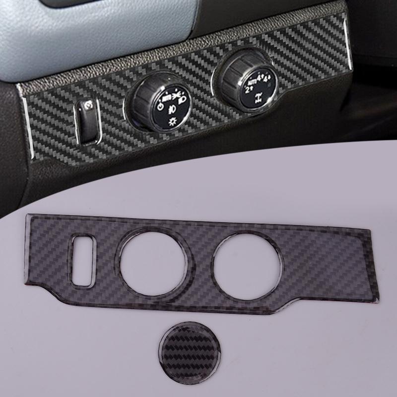 Front Interior Headlight Control Knob Cover Trim LHD Fit for Chevrolet Colorado GMC Canyon Crew Cab 2015- Black Carbon Fiber