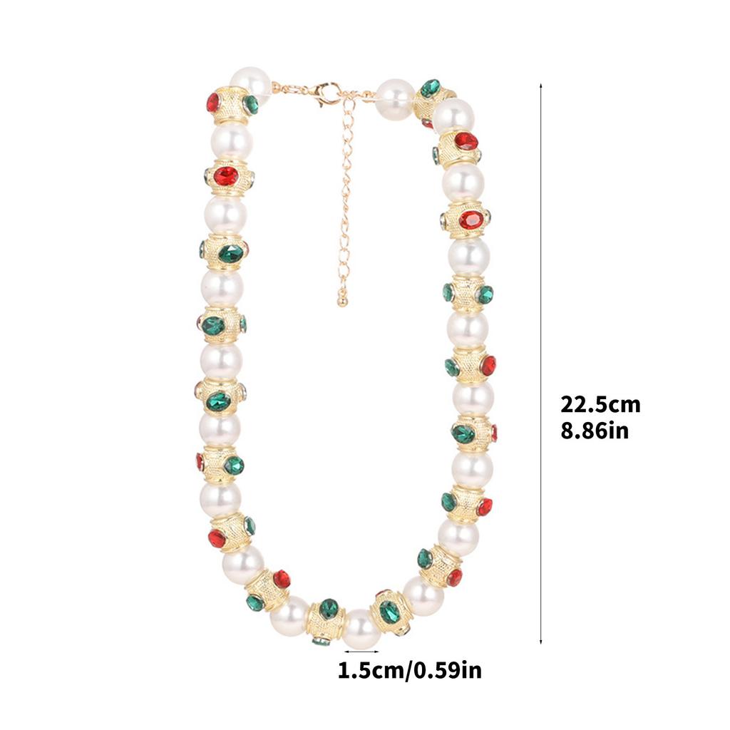 Vintage Heavy Craftsmanship Glass Pearls Necklace With Red Green Gemstones Designs Zinc Alloy Jewelry for Women