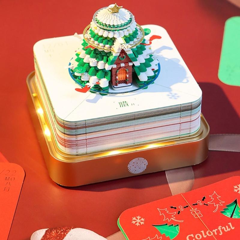 Festives 3D Paper Sculpture Calendar with LED Light 2025 Desk Memo for Everyday Use Notepad Carving Accessories