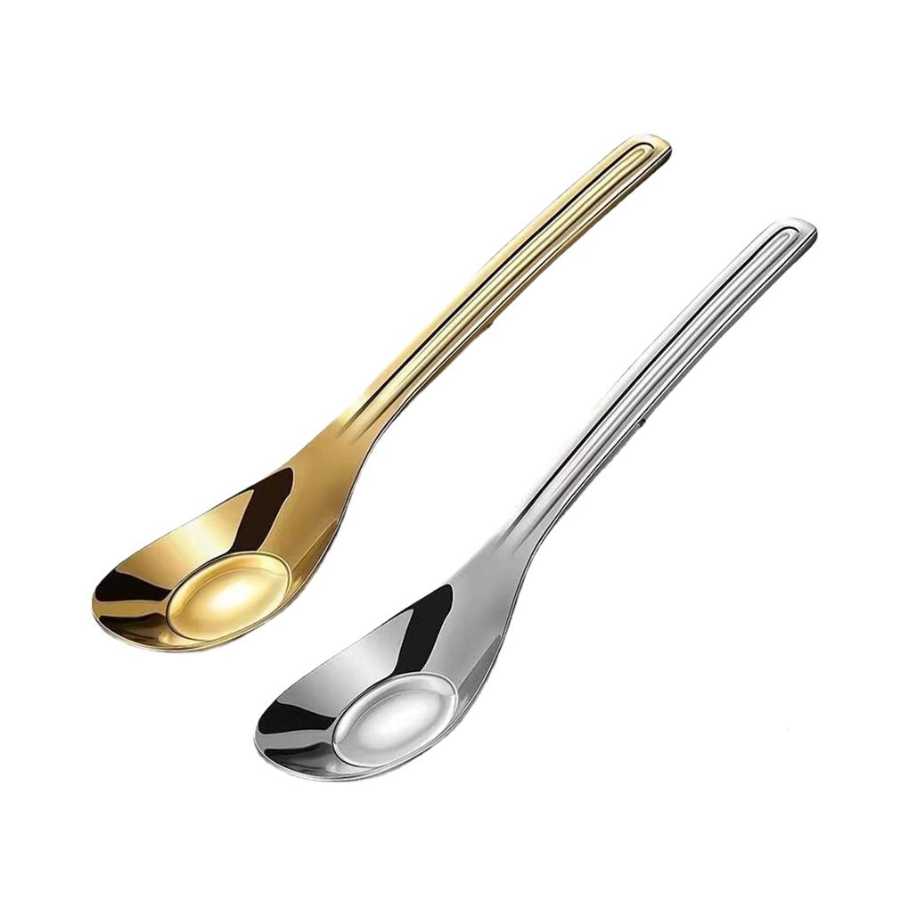Baby Feeding Spoon Mirror Polished Washable Anti-rust Smooth Solid Color Nonslip Handle Kitchen Soup Porridge Scoop Tool