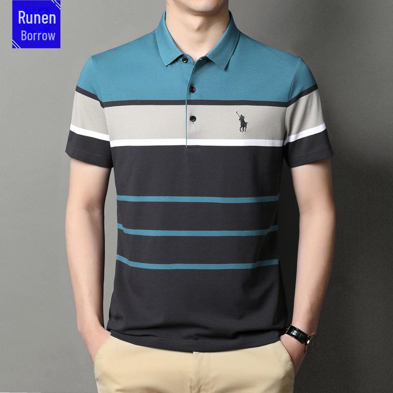 2023 Men's Striped Cotton Polo Shirt with Pony Embroidery