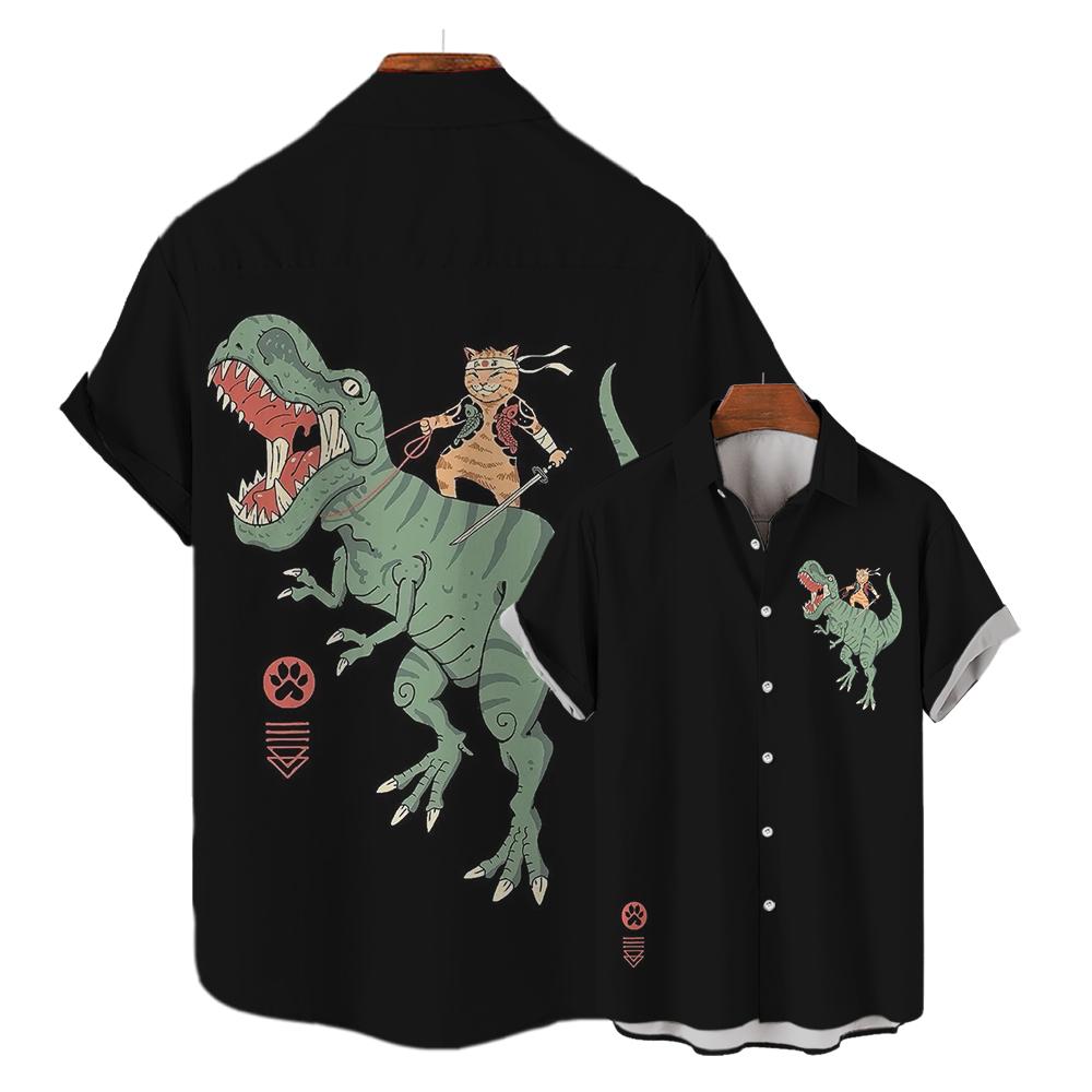 

Модная мужская одежда Крутые топы с изображением кота-самурая Летняя новая мужская одежда Повседневная свободная блузка с короткими рукавами в стиле аниме Гавайские рубашки 3XL