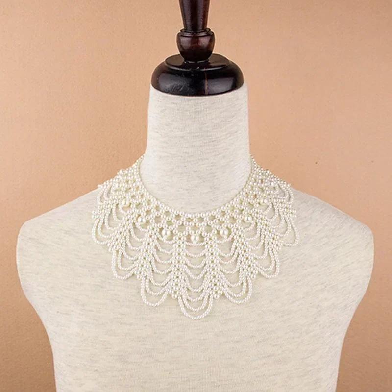 New Pearl Beaded Lace Trim Collar Ribbons Women Necklace Jewelry for Clothes Wedding Dress Party Jewelry Lovers Chocker Necklace