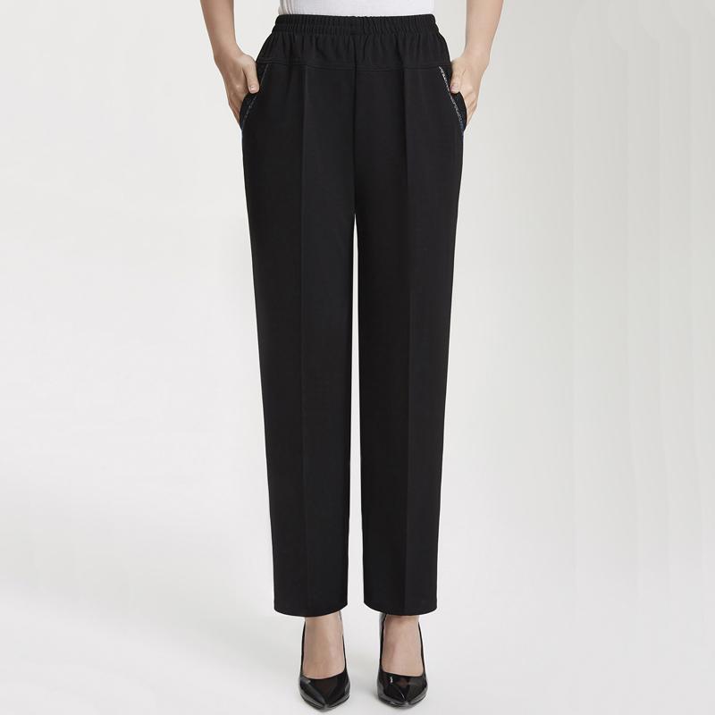 

Летние женские прямые брюки с высокой талией, дышащие длинные брюки, женские винтажные корейские брюки с эластичной талией, летние черные брюки 5XL