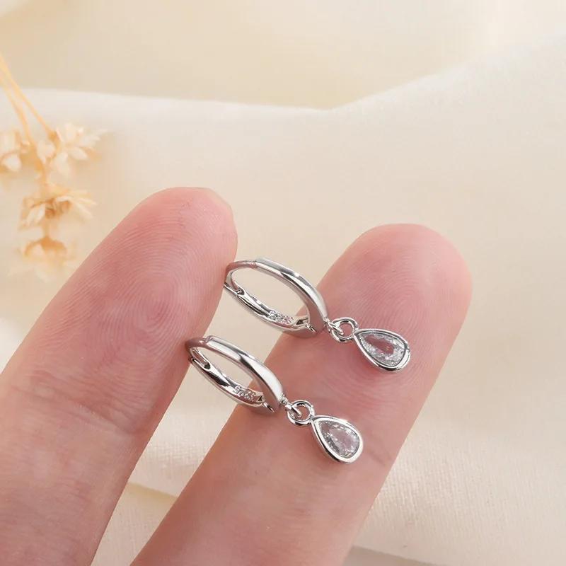 New Temperament Gold Color Water Drop Zircon Dangle Earrings for Women Charm Stainless Steel Korean Hoop Jewelry Accessories