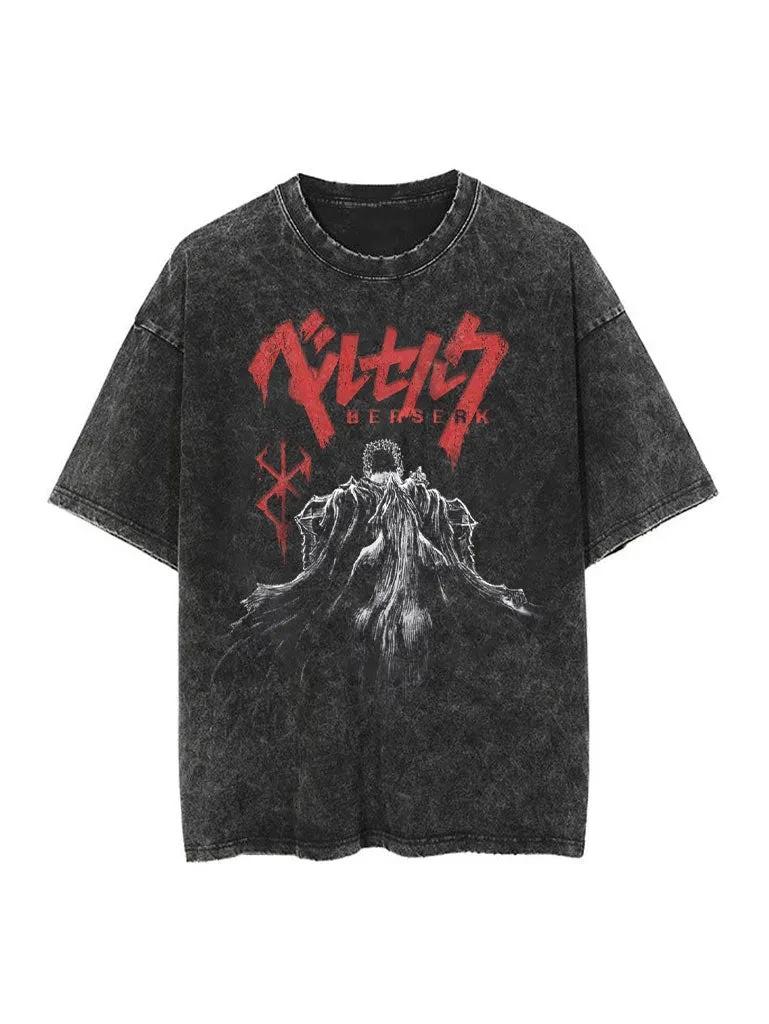 Berserk Animation Derivatives Guts Printing Retro Washed Short-sleeved T-shirt Men's and Women's 2026 Summer Fashion Clothing