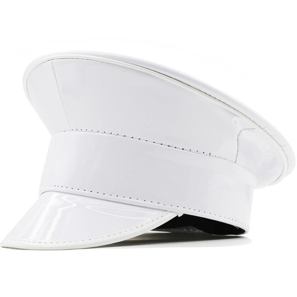 Summer Hat PU Leather Laser Hats Waterproof Sunscreen Leather Beret UV Protection Flat Caps Party Hat Cosplay Show