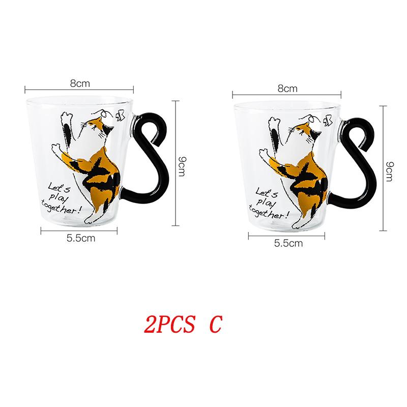 1-2pcs 250 ml Cute Black Cat Glass Coffee Mug Set Handgrip Animal Shaped Milk Water Juice Mugs Tea Cup Japanese Style Gift