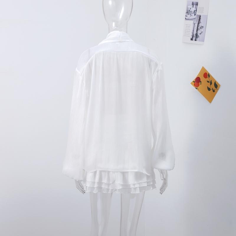 Elegantní mašle na sukni, obleky pro ženy, šněrování, O-výstřih, halenka s lanternovými rukávy a vysokým pasem, sladká skládaná sukně, jarní nová sada 2 kusů