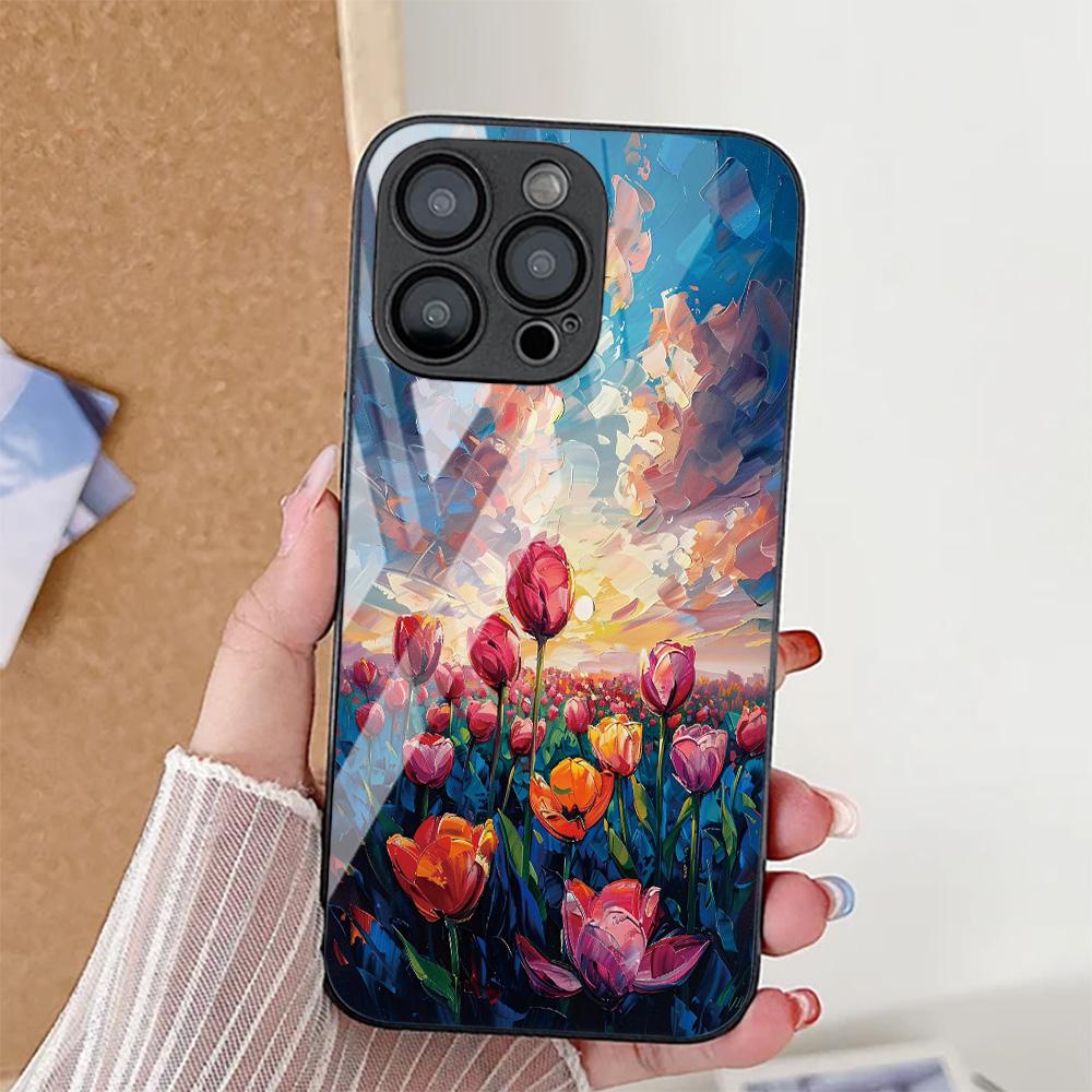 Cute Flower Phone Case For iPhone 17 14 15 13 11 12 16 Pro Max 17 Air 16E SE XR 7 8 Plus Tempered Glass Shockproof Bumper Cover