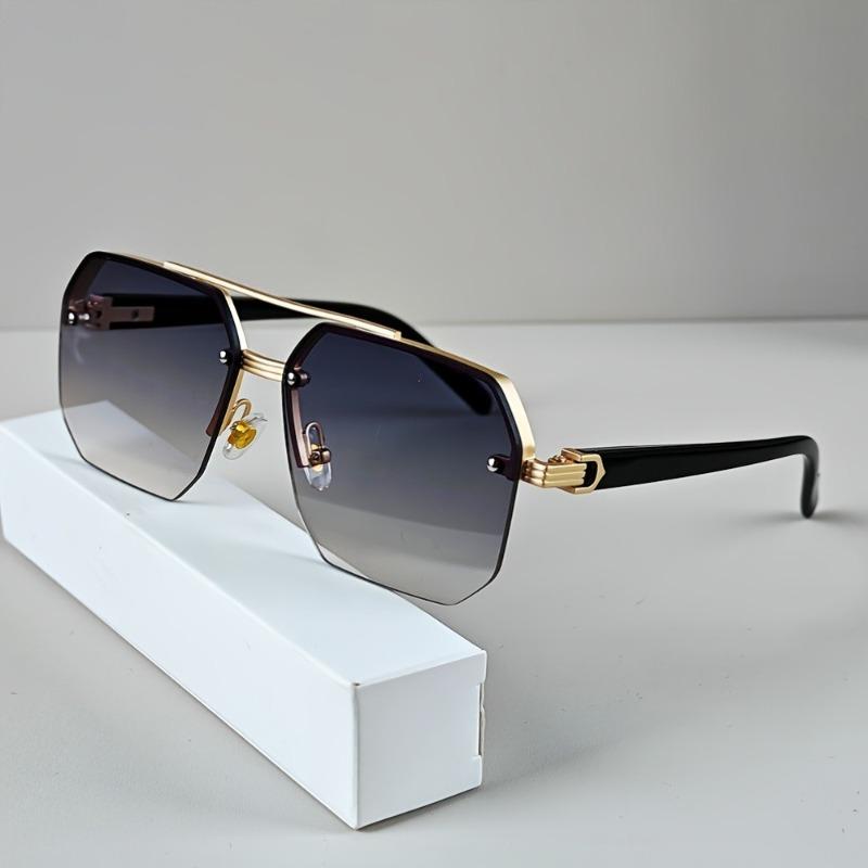 Vintage Square Frame Fashion Glasses for Men & Women Metal Double Beam Decorative Glasses Unisex Couple'S Eyewear for Casual