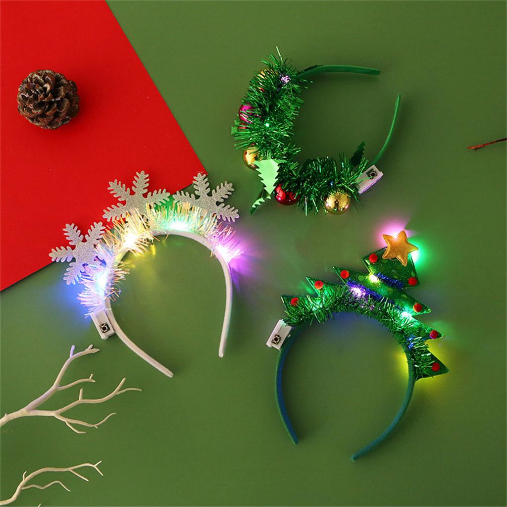 5xChristmas Glowing Hair Band Light Up Head Band Xmas Tree Hairband Creative Flashing Headwear Performances Photo Props
