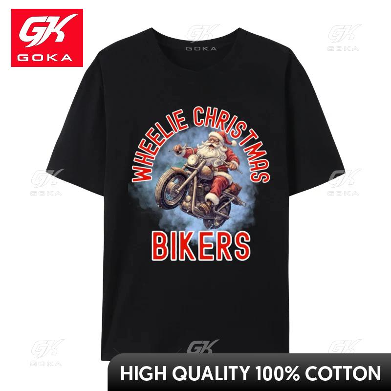 Santas Christmas Motorcycle Sleigh Wheelies Allowed Funny Tshirt for Unisex Funny Cotton Homme Tshirt Big Size Camisas Hombre S