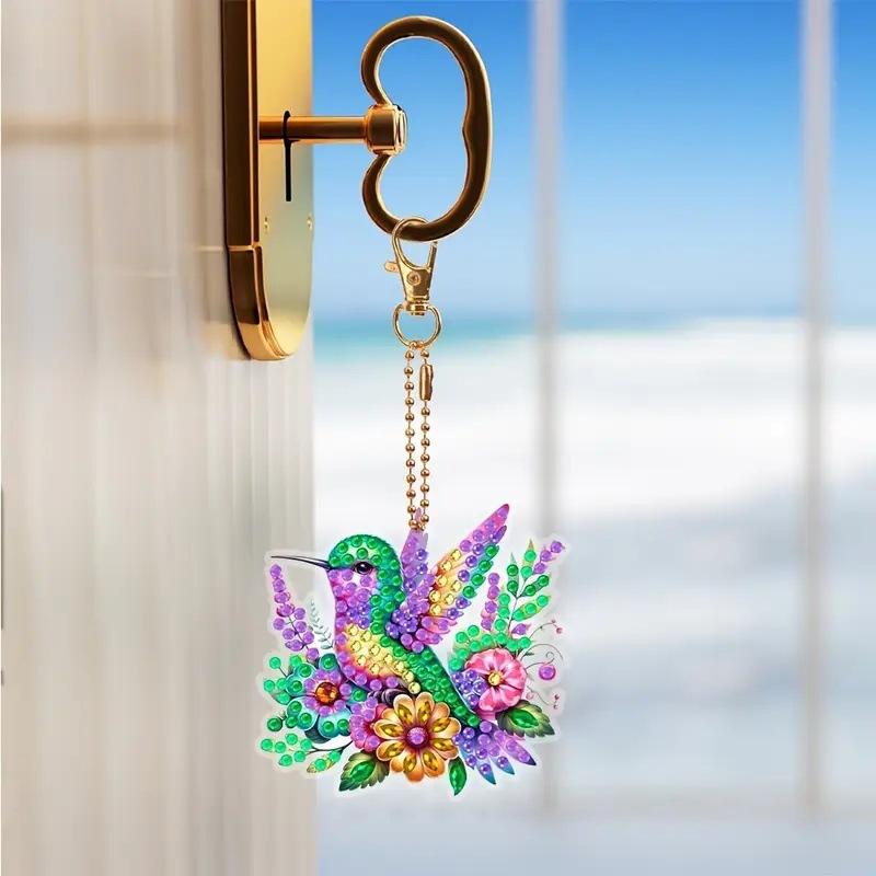 6Pcs Colorful Bird Double-Sided Rhinestone Acrylic Diamond Painting Set DIY Keychain