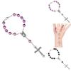 Purple Glass Pearl Rosary Bracelet With Cross Pendant Religious Jewelry