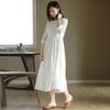 2025 New Summer Cotton and Linen Dress Women's High Waist and Thin Loose Retro Seven-quarter Sleeve Round Neck Long Dress