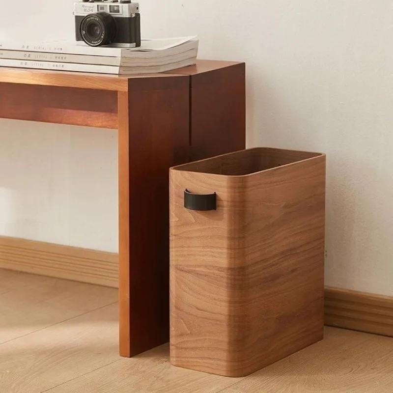 For Luxus Einfache Vintage Leders Chnalle Mülleimer Papierkorb Nach  Wohnzimmer Mülleimer Holz Große Kapazität