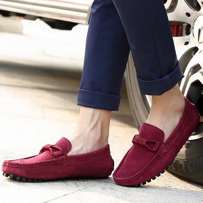 Wine Red Penny Loafers Man Moccasins High Quality Spring Suede Leather Casual Shoes For Men Slip On Flats Mens Driving Shoes