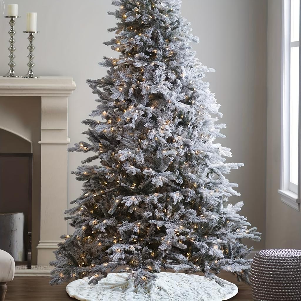 1pc-78cm Christmas Tree Skirt Faux Fur Carpet Golden Snowflake White Plush Mat for Home Xmas Tree New Year Decor Apron Ornament