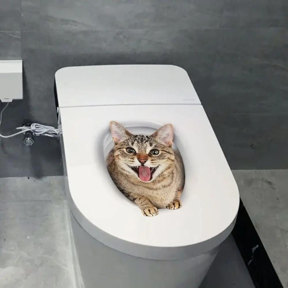 Cute PVC Toilet Stickers 3D Cat Dog Waterproof Wall Sticker Self-adhesive Toilet Seat Decals Home Decoration