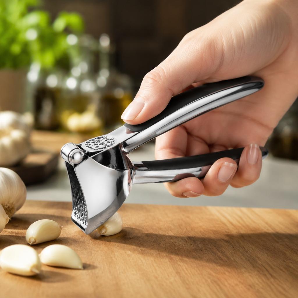 Manuelle Knoblauchpresse Edelstahl Knoblauchzerkleinerer Küchenwerkzeug Handheld Knoblauchhacke mit ergonomischem Griff für den Heimgebrauch
