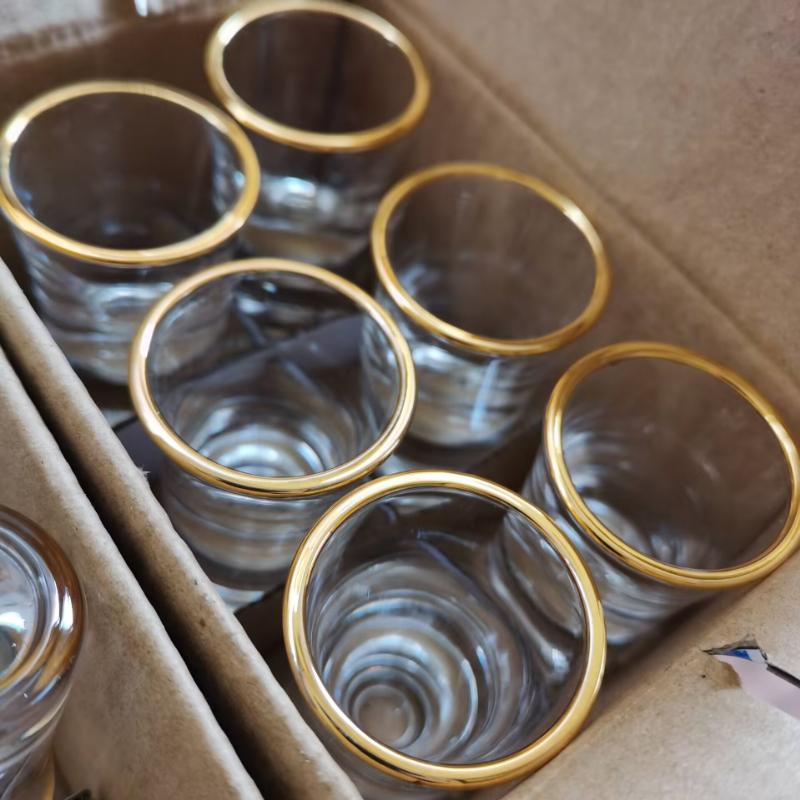 6pcs Glass Mini Capacity Golden Edge Shot Glass Cups Wine Glass Set Wine Cup Creative Gifts Transparent Drinkware Wine Dispenser