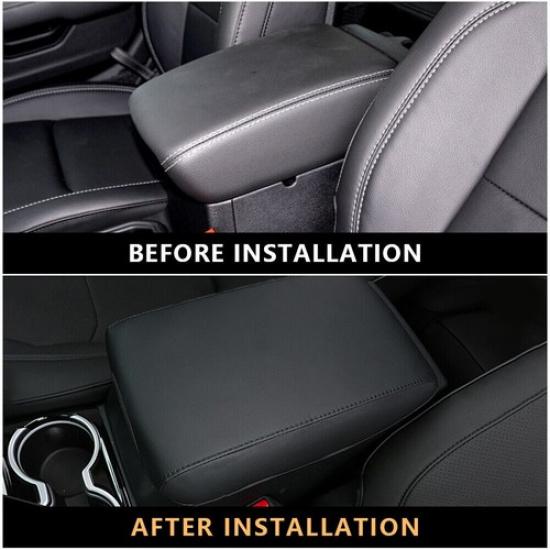 For Jeep Wrangler 2018- Center Console Lid Leather Armrest Pad Cover Black