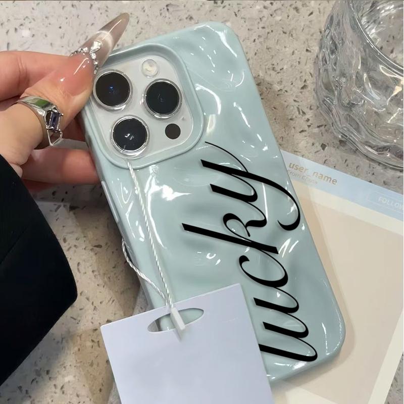 Lucky Letter Phone Case for iPhone 17 16 Plus 15 14 13 12 11 Pro Max Air 16E Candy Wave Texture Soft Silicone Protective Cover