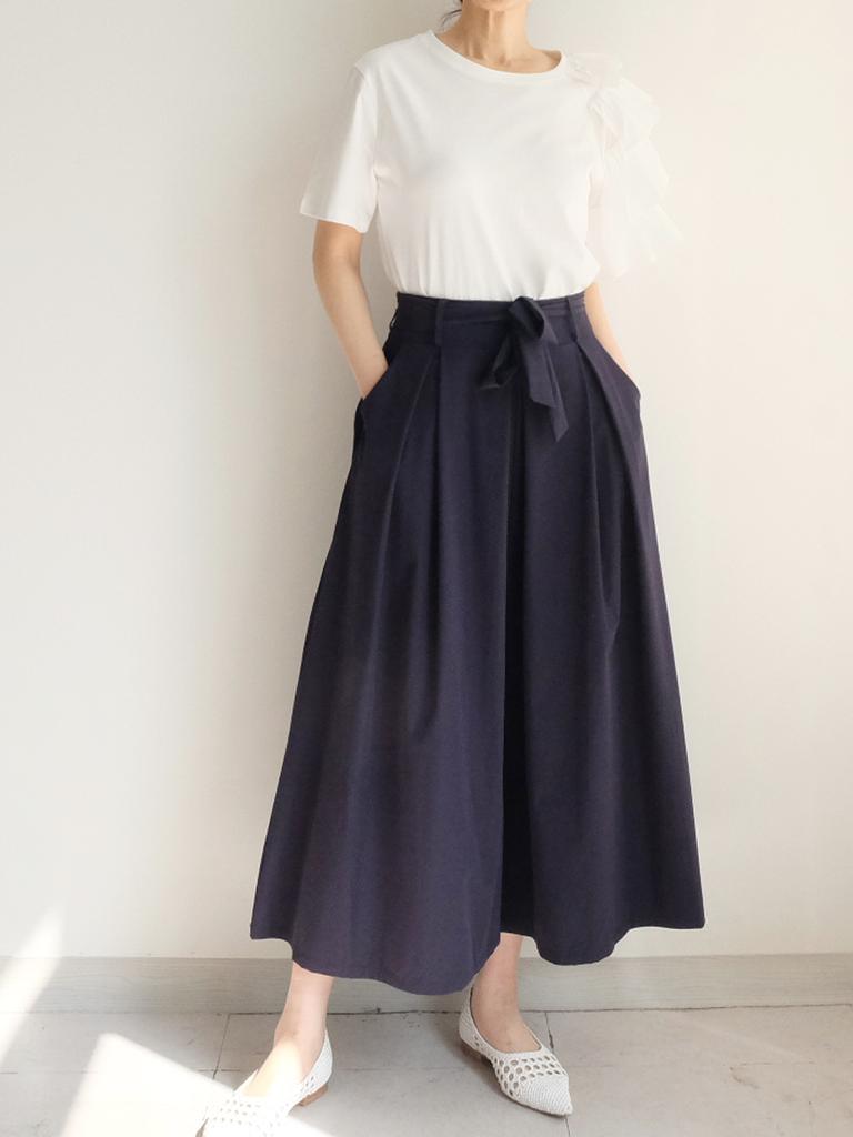 Bloom Mono Pleated Banding 9/10 Wide Long Skirt Pants