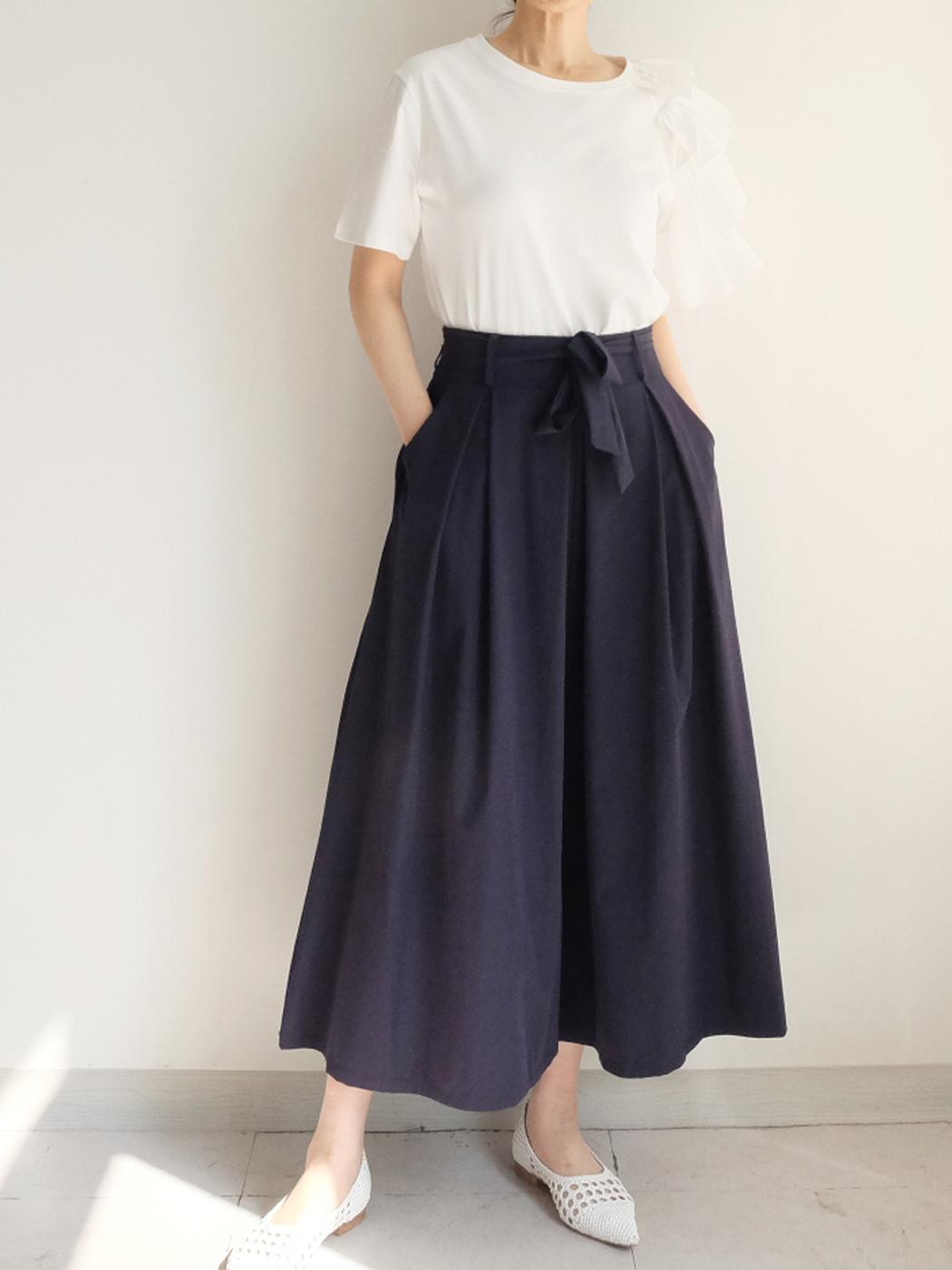 Bloom Mono Pleated Banding 9/10 Wide Long Skirt Pants FREE бежевый