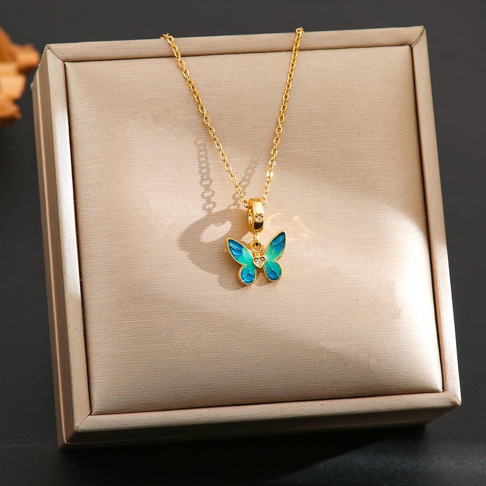 Koreanische Schmetterlingsquaste Luxus Diamant Titanstahl Halskette - Vielseitiger Damen Schlüsselbeinschmuck