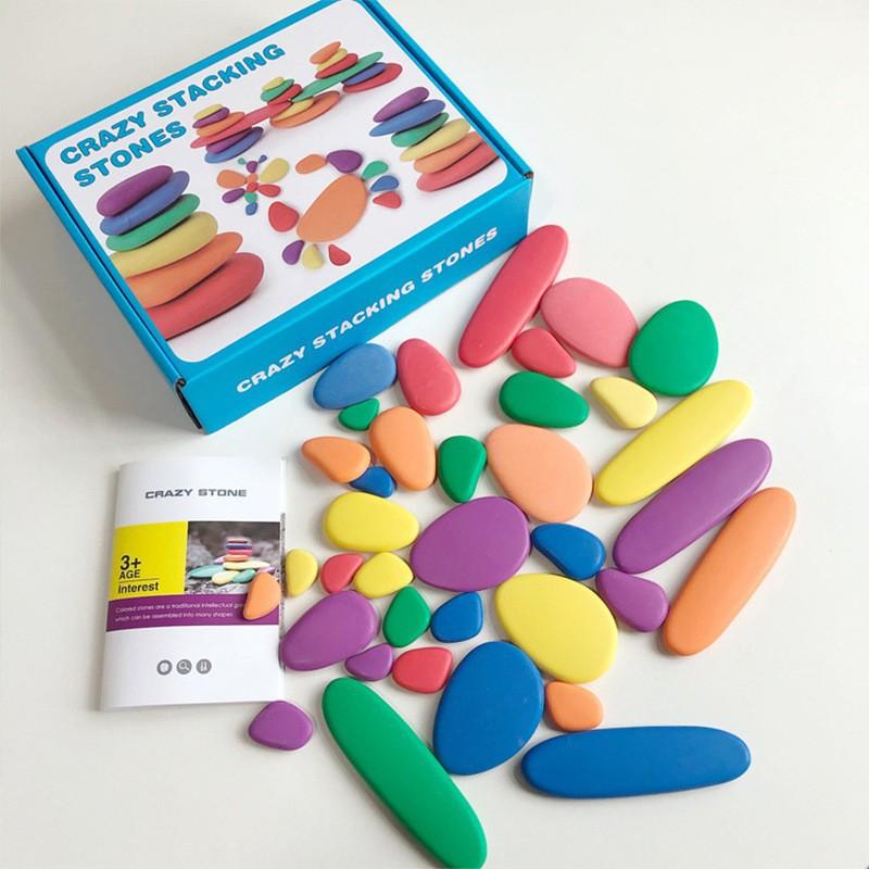 Children's Colorful Pebbles Rainbow Building Block Arch Bridge Villain Stacking Music Training Baby Hand-eye Coordination Wooden