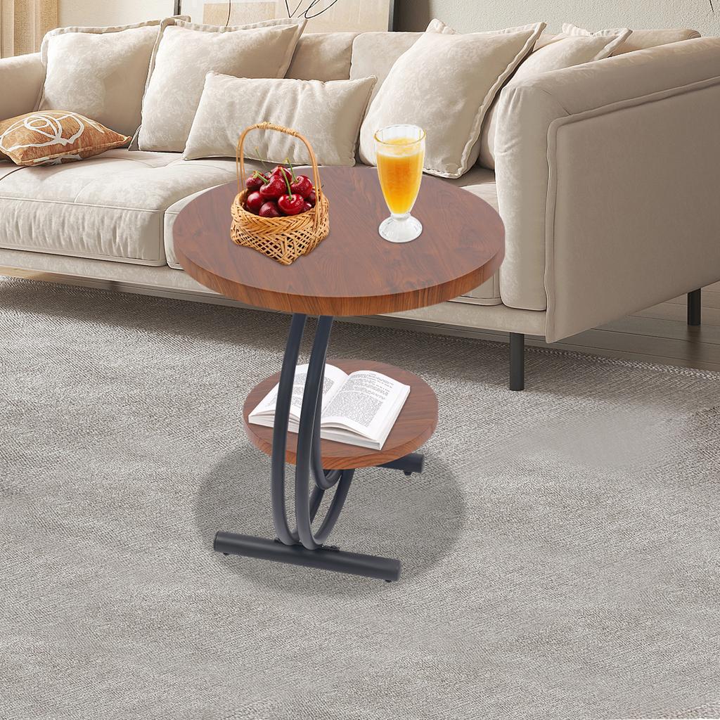 2-Tier Round Side Table with Storage Shelf, 55x55x60cm Small Space End Table for Living Room Bedroom Office, Tall Nightstand
