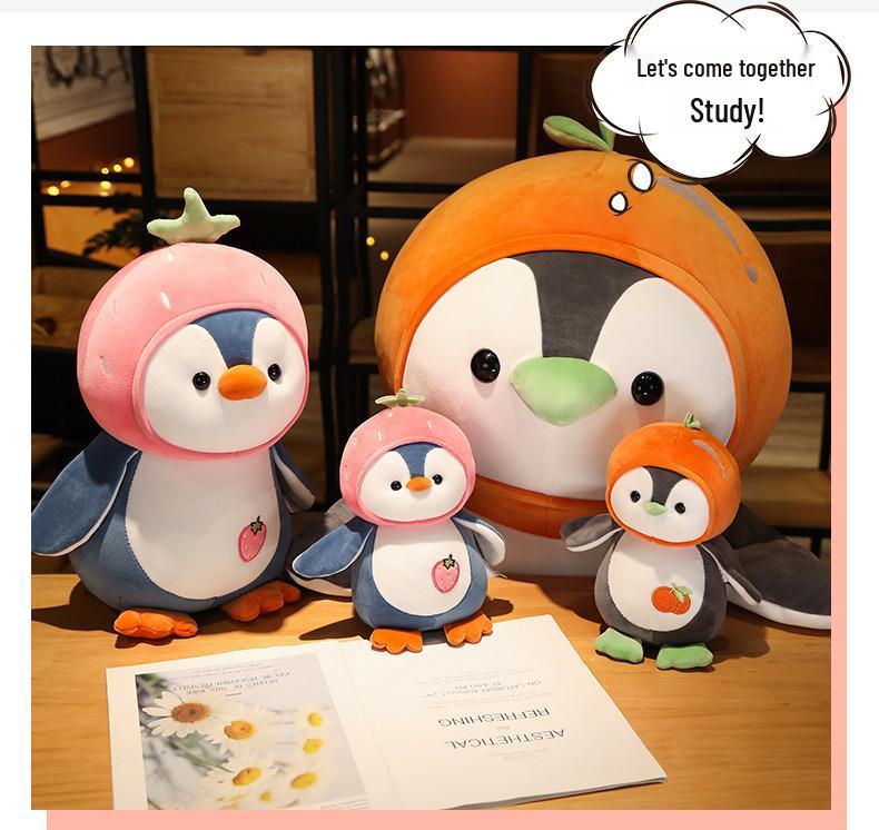Large Fruit Penguin Pillow: Cute Antarctic Plush Toy for Bed, Huggable Sleeping Doll, Birthday Gift for Girls