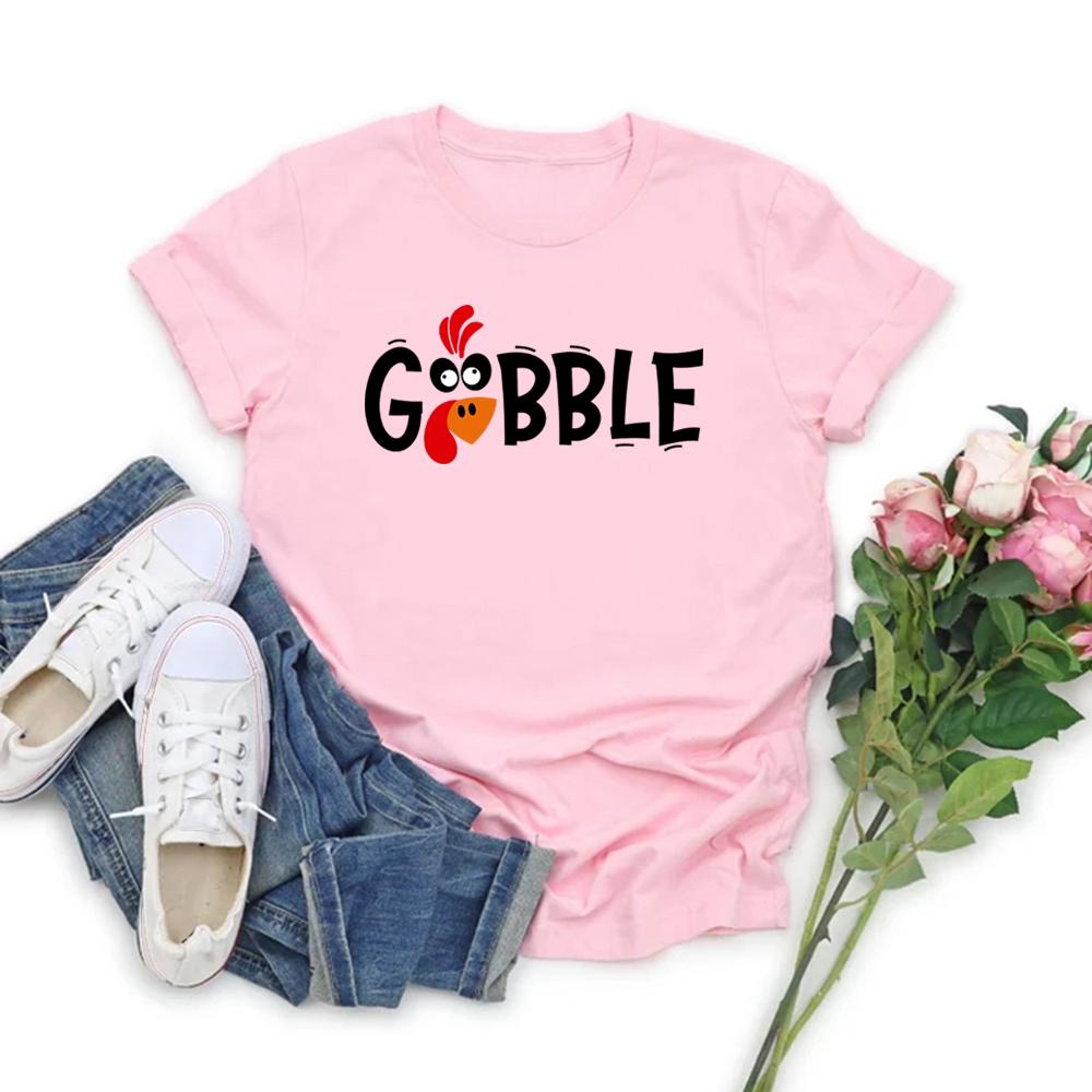 Gobble Gobble Thanksgiving T Shirt Family Thanksgiving Shirts Women Short Sleeve T-Shirt Turkey Tops Casual Women T Shirt