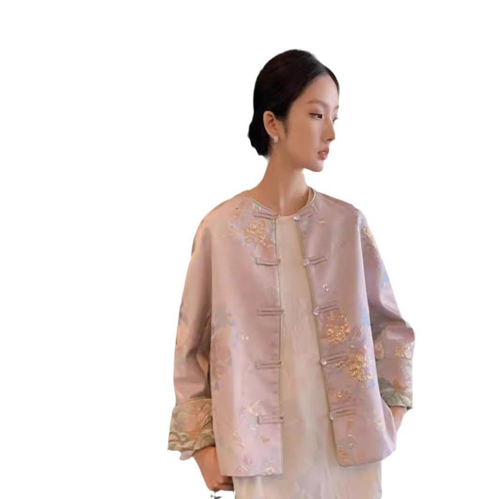 2024 Retro prošívaná vyšívaná bunda v čínském stylu se žabími knoflíky