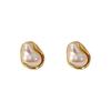 Geometric Irregular Round Metal Pearl Earrings for Women Minimalist Style Personality Earrings Trendy Jewelry Gift