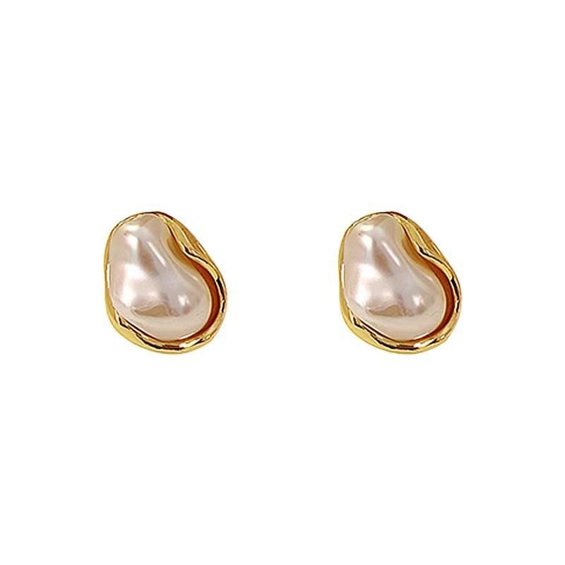 Geometric Irregular Round Metal Pearl Earrings for Women Minimalist Style Personality Earrings Trendy Jewelry Gift