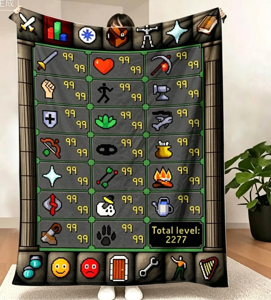 Old School Runescape OSRS Maxed 99 All Skills Total Level Fleece Blanket Soft Warm Game Throw Blanket Sofa Bed Home Decor Gift