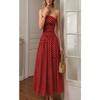 Women Retro Polka Dot Strapless Slim Fit A Line Long Dress