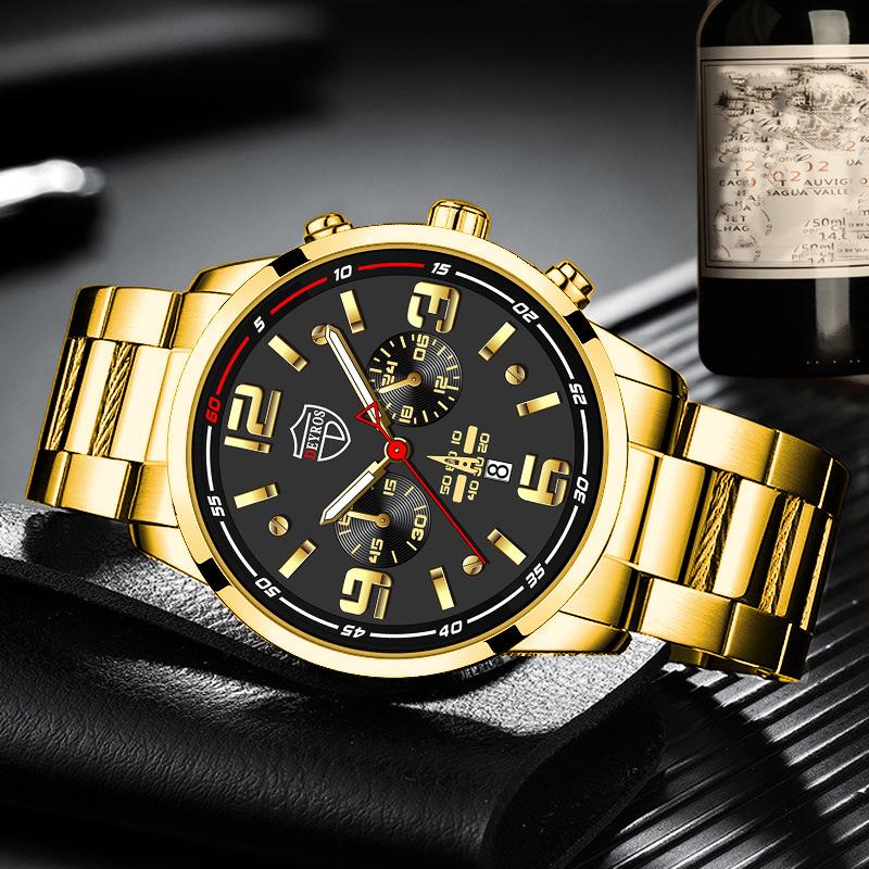 2pcs/set, 1pc Fashion Men's Business Quartz Wrist Watch with Stainless Steel Strap & 1pc Bracelet, Men's Gifts