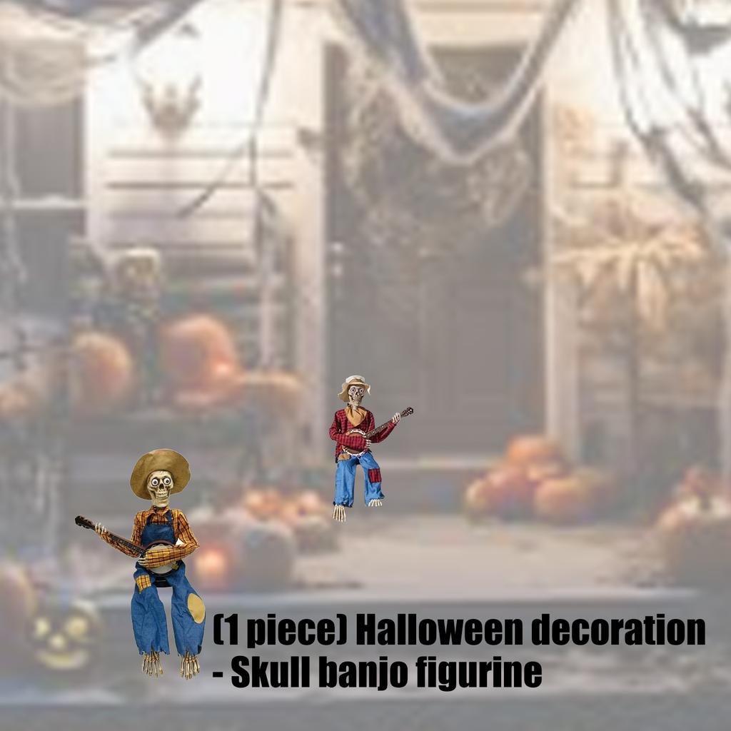 Spooky Skeleton Banjo Halloween Decoration With Vibrant Red And Yellow Plaid Design For Home Party Supplies Durable Plastic Construction