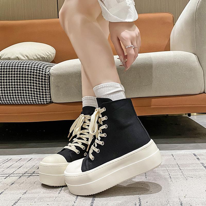 

Кеды Queen Fan на черной толстой подошве с высоким верхом, женские летние 2025, новые, универсальные, увеличивающие рост, с мягкой подошвой, повседневные, для скейтборда 35