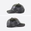 Men Hat Adjustable Faux Leather Baseball Cap with Windproof Hood Snug Fit Solid Color Design Fall Winter Outdoor Casual Hat