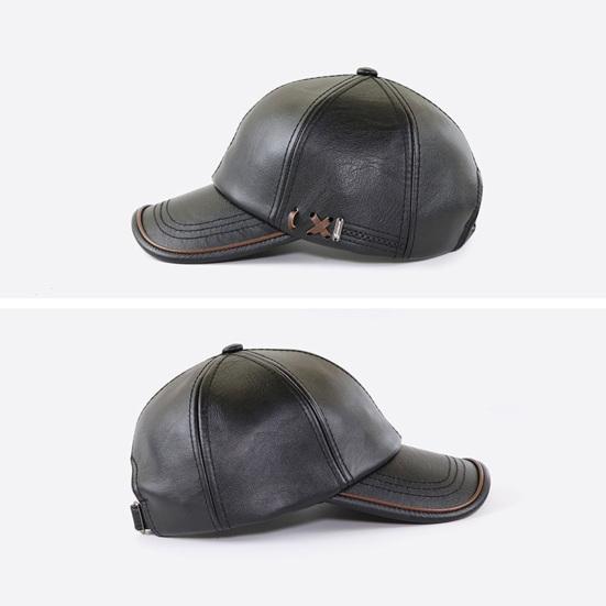 Men Hat Adjustable Faux Leather Baseball Cap with Windproof Hood Snug Fit Solid Color Design Fall Winter Outdoor Casual Hat