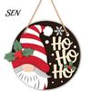 Festive Front Door Signs 2D Christmas Wooden Hanger Ornaments, Santa Snowman Reindeer Welcome Wall Xmas Hanging Decor Sign, Rustic Farmhouse