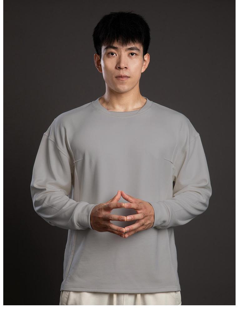 Autumn Men's Long Sleeve T-Shirt, Solid Color, Sporty Casual, Euro-American Style, Crew Neck, Fitness Sweatshirt.