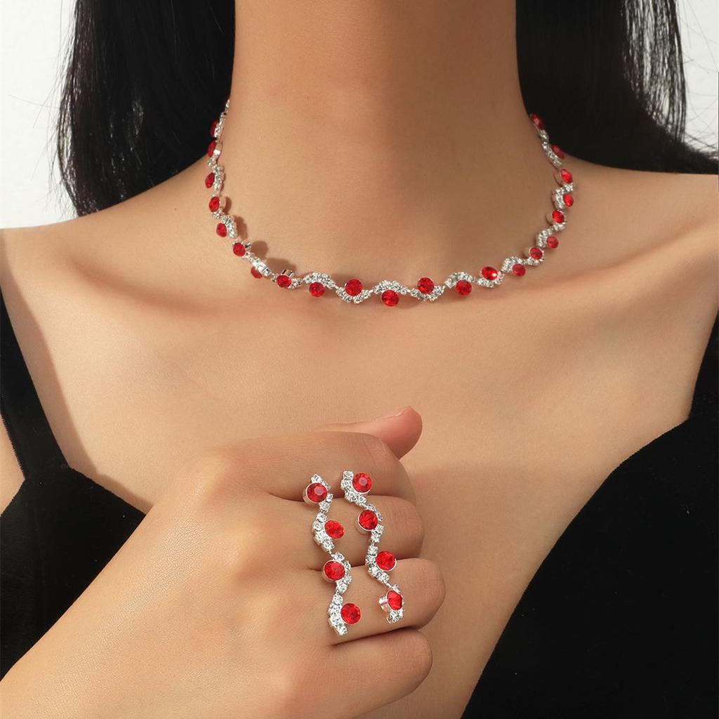 Elegant Rhinestone Bridal Jewelry Set: Necklace, Earrings & Gloves in Multi-color Flower Design