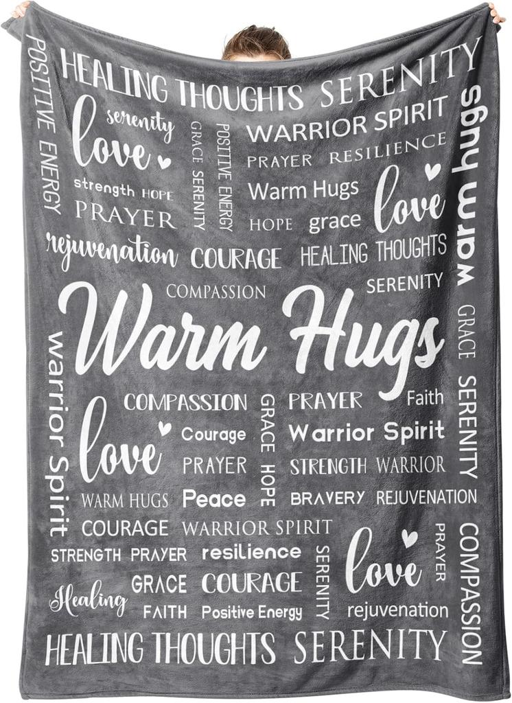Afterprints Warm Hugs Healing Blanket  Soft Comfort Throw Blankets X Inspirational Get Well Gifts for Women Breast Cancer Suppor